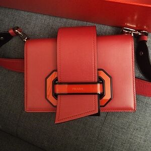 Prada Red Leather Crossbody Bag with Buckle